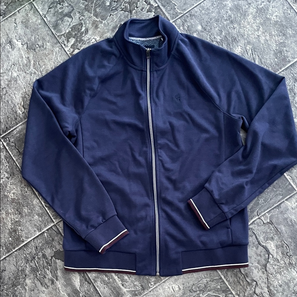 ROBERT GRAHAM Navy Blue Zip-up Sweater Preppy Coastal Casual Cottagecore